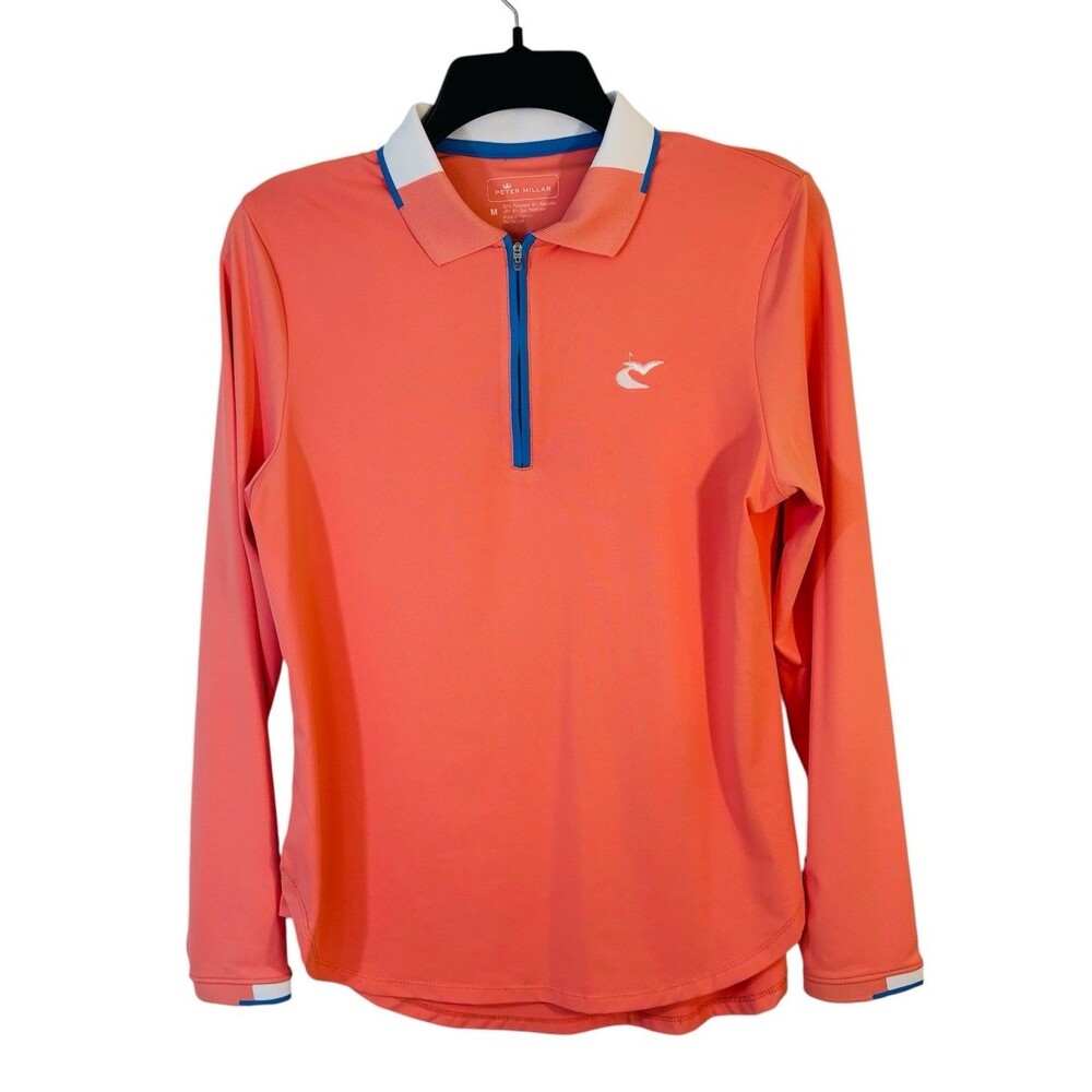 Peter Millar Womens M 1/4 Zip Long Sleeve Polo Peach Caves Valley Golf Club Logo